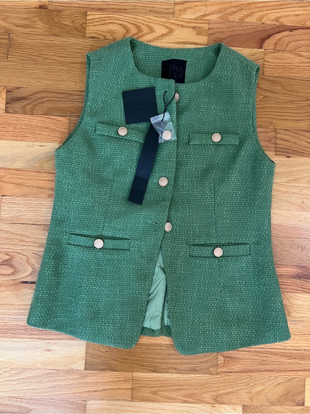 Mina Self Green Tweed Sleeveless Vest